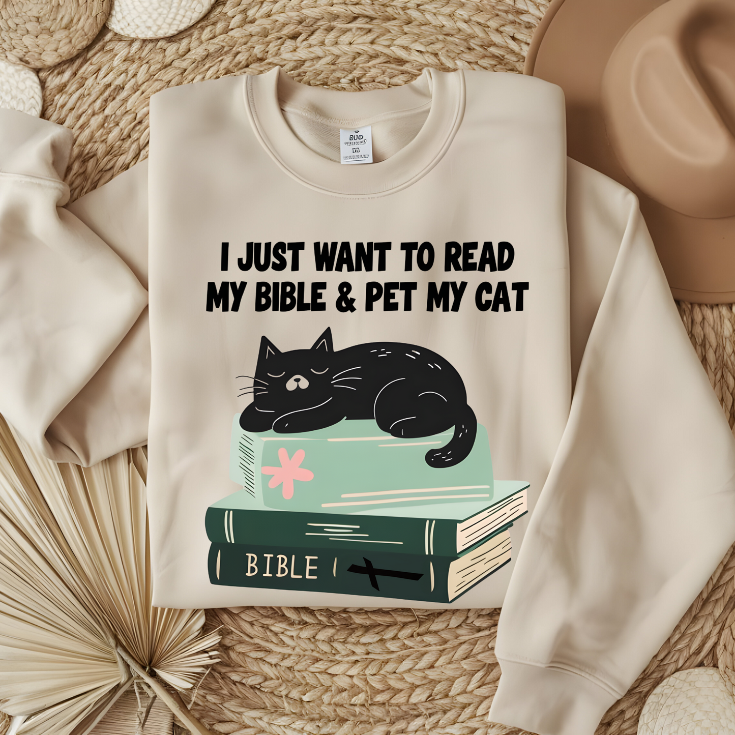 Bible and Cat Sweatshirt, Christian Cozy Crewneck, Faith and Feline Lover Gift, Cat and Scripture Apparel