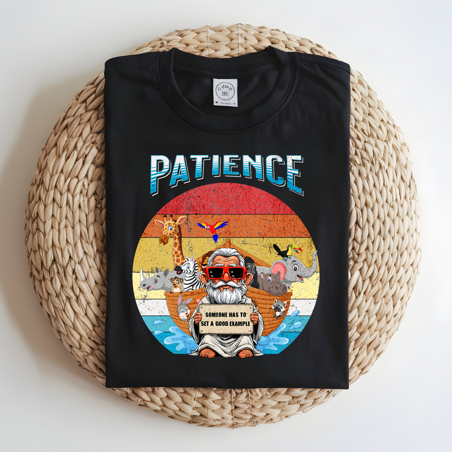 Vintage Patience Noah's Ark T-Shirt, Good Example Quote Tee, Animal Lovers Shirt, Humorous Bible Verse Tee, Retro Patience Graphic Shirt