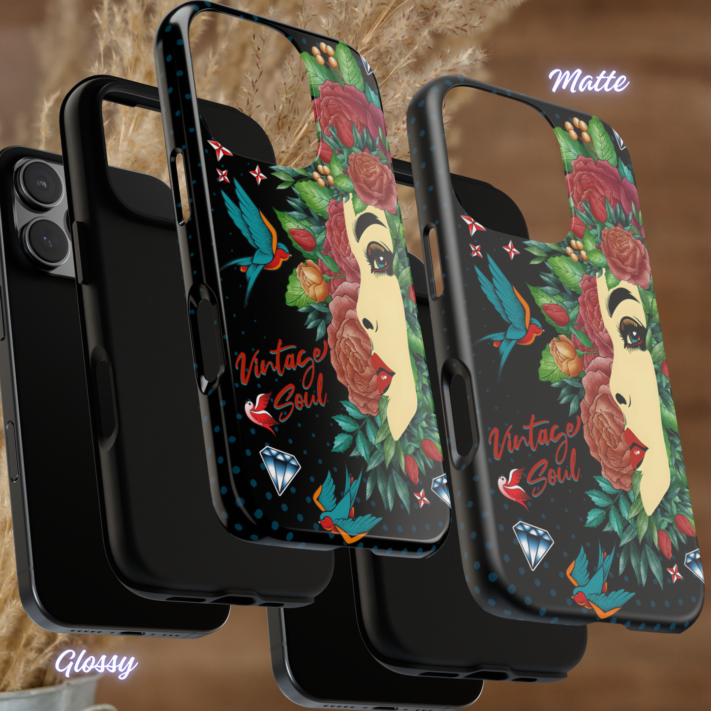Vintage Soul Floral Phone Case, Retro Tattoo iPhone Cover, Old School Tattoo, Traditional Tattoo, iPhone Case, Samsung Case, Tough Protective Cover