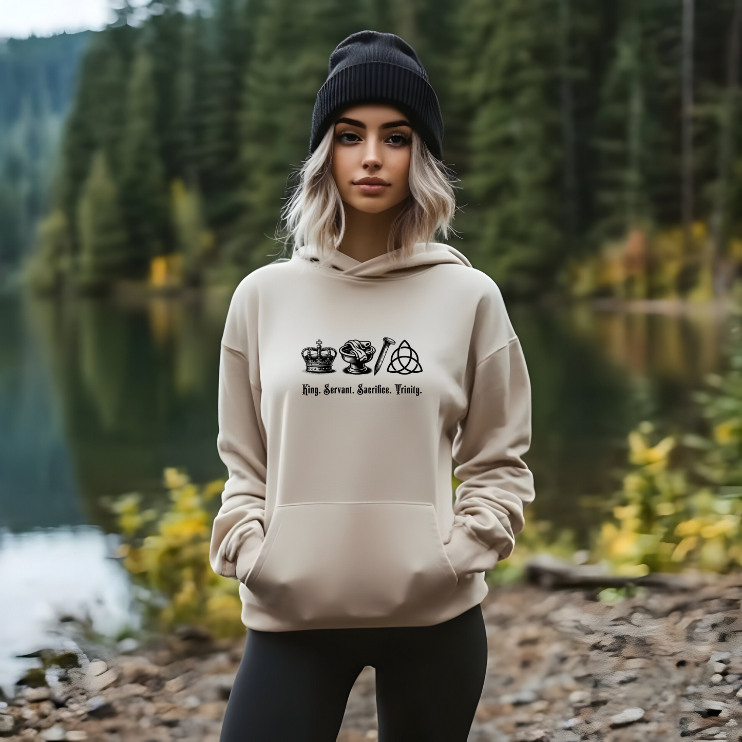 Gospel Message Hoodie, Crown, Basin, Nail and Trinity Design, Faith Based Sweatshirt, Gospel Icons Pullover