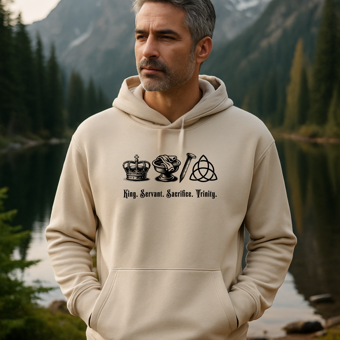 Gospel Message Hoodie, Crown, Basin, Nail and Trinity Design, Faith Based Sweatshirt, Gospel Icons Pullover