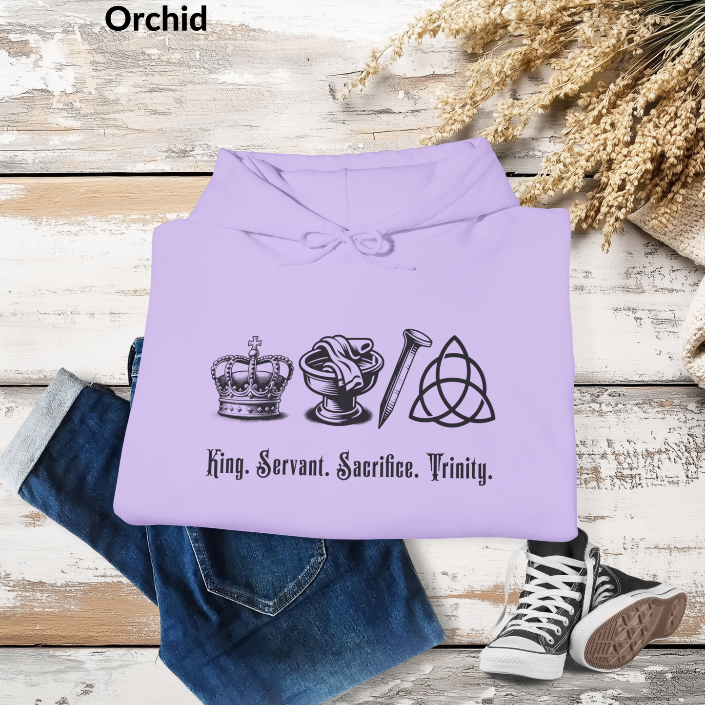 Gospel Message Hoodie, Crown, Basin, Nail and Trinity Design, Faith Based Sweatshirt, Gospel Icons Pullover