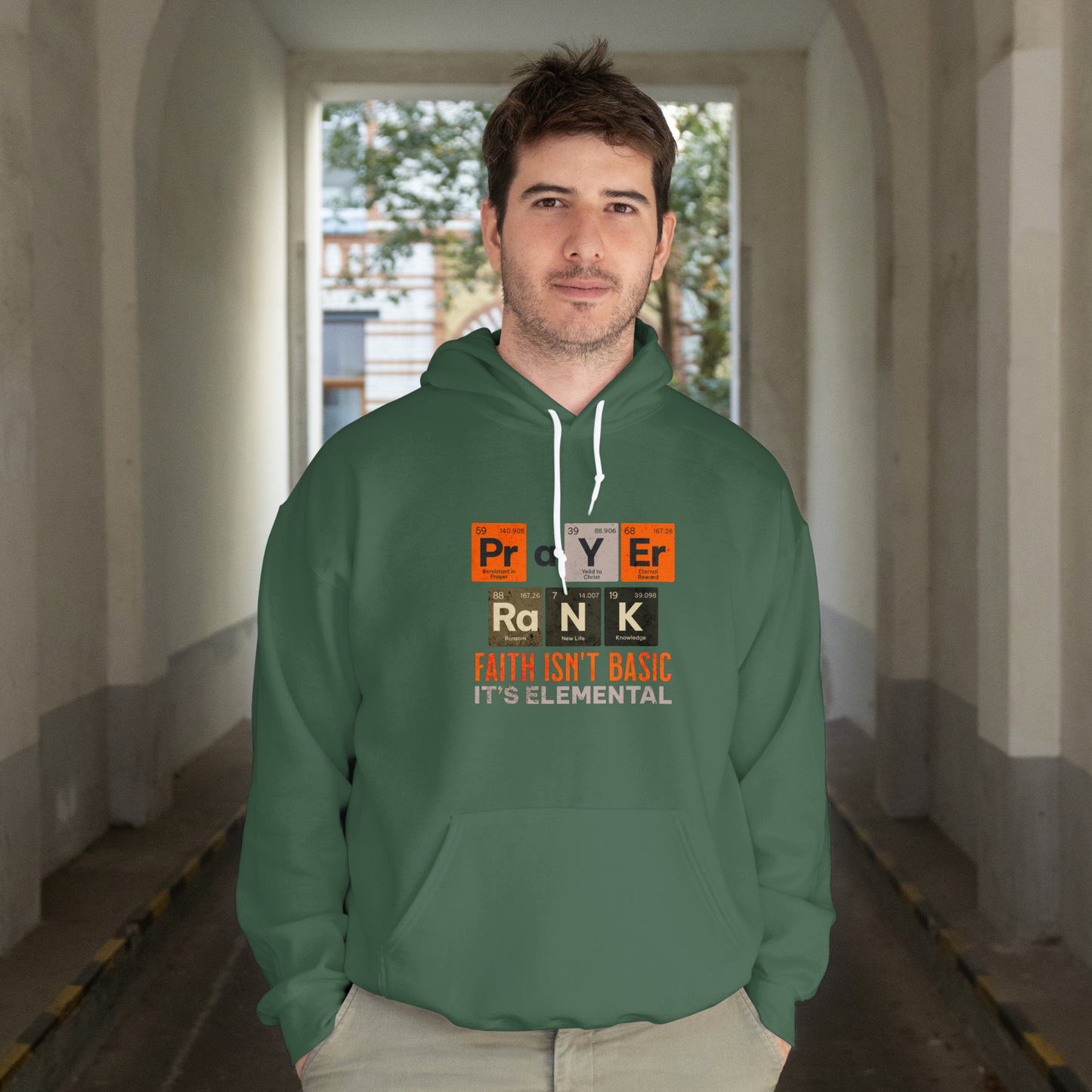 Faith Isn’t Basic Hoodie, PRAYER RANK Elemental Christian Sweatshirt, Unisex Bible Verse Hoodie, Science-Inspired Faith Gift