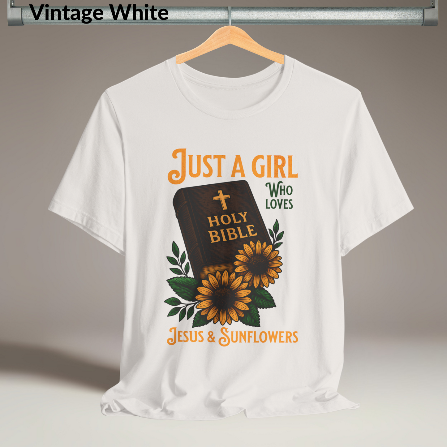 Just a Girl Who Loves Jesus & Sunflowers T-Shirt, Christian Floral Tee for Women, Faith-Based Gift, Cute Scripture Shirt