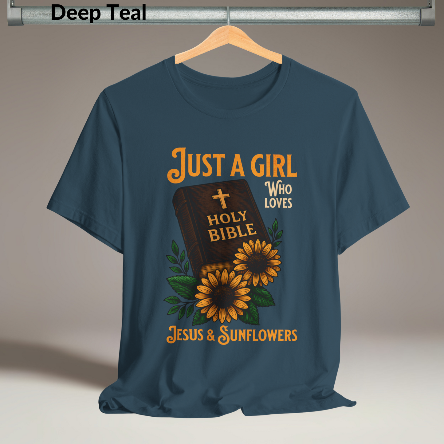 Just a Girl Who Loves Jesus & Sunflowers T-Shirt, Christian Floral Tee for Women, Faith-Based Gift, Cute Scripture Shirt