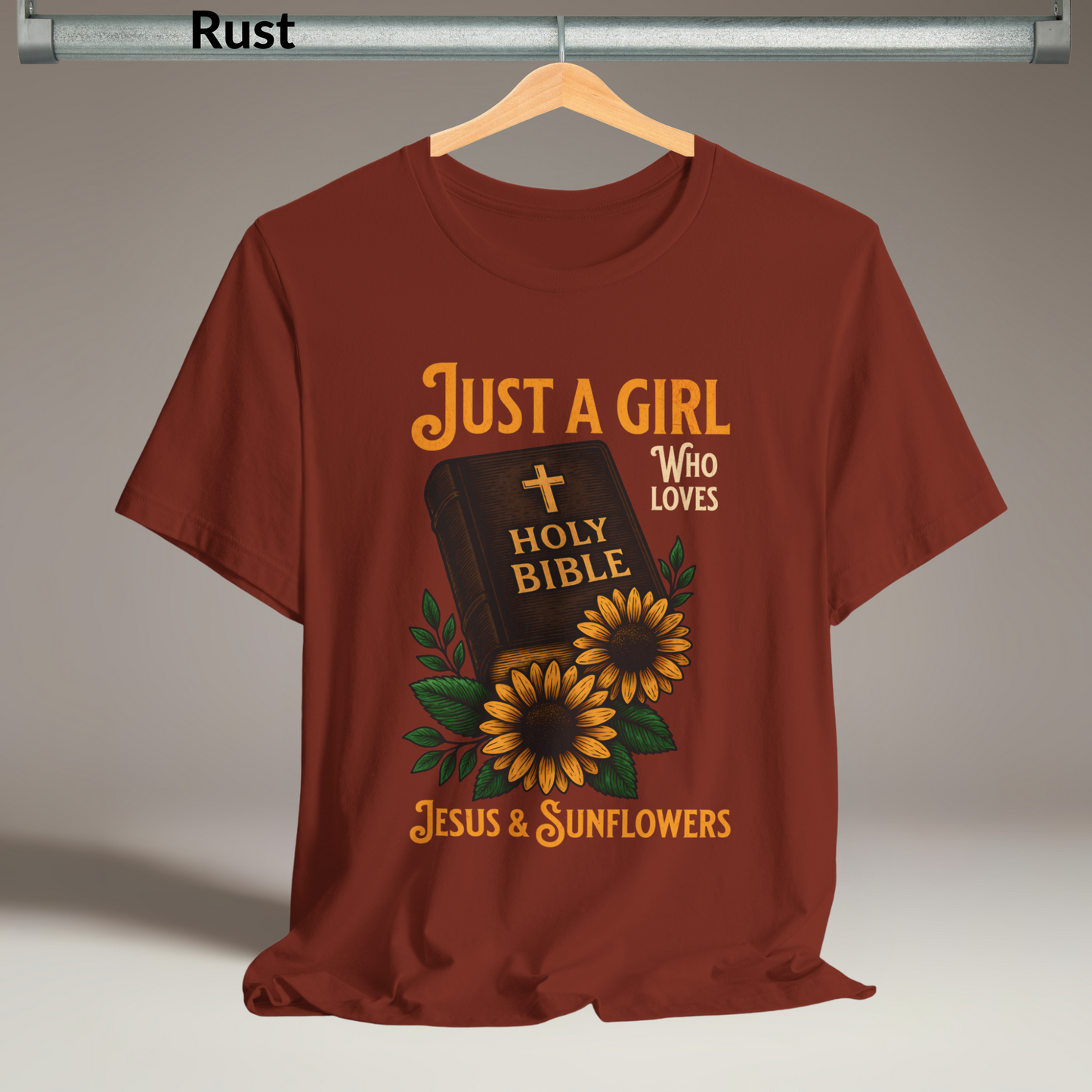 Just a Girl Who Loves Jesus & Sunflowers T-Shirt, Christian Floral Tee for Women, Faith-Based Gift, Cute Scripture Shirt