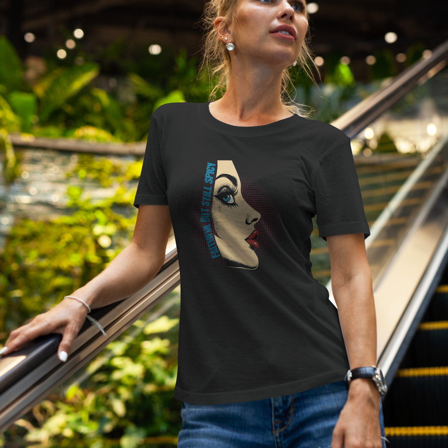 Faithful But Still Spicy Shirt, Christian Pop Art Tee, Bold Christian Woman Graphic Shirt, Funny Faith T-Shirt, Vintage Black Tee