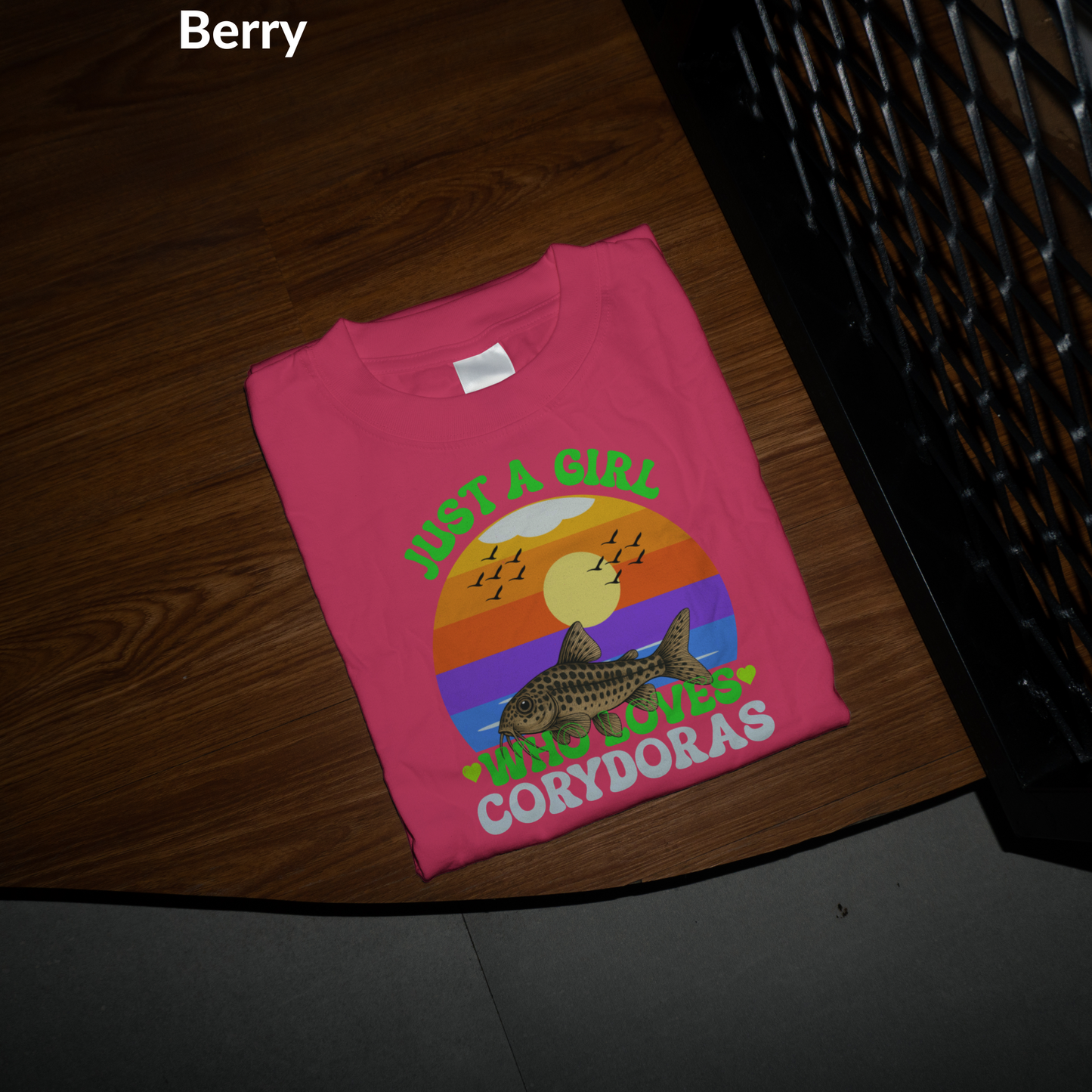 Just a Girl Who Loves Corydoras Shirt, Cute Catfish Tee for Aquarium Lovers, Retro Sunset Fish Lover Gift, Corydora T-Shirt for Women