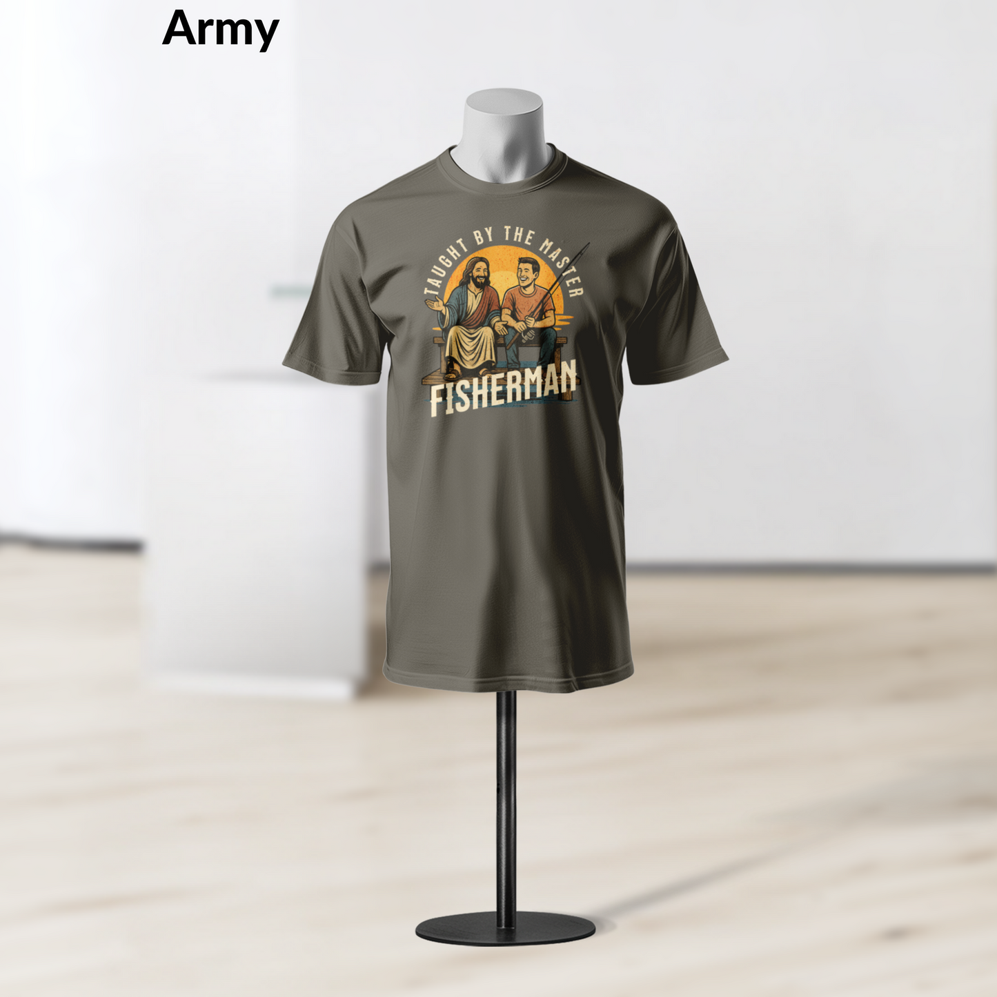 Taught by the Master Fisherman T-Shirt, Christian Fishing Tee for Men, Jesus and Fisherman Design, Faith Based Gift for Outdoorsmen