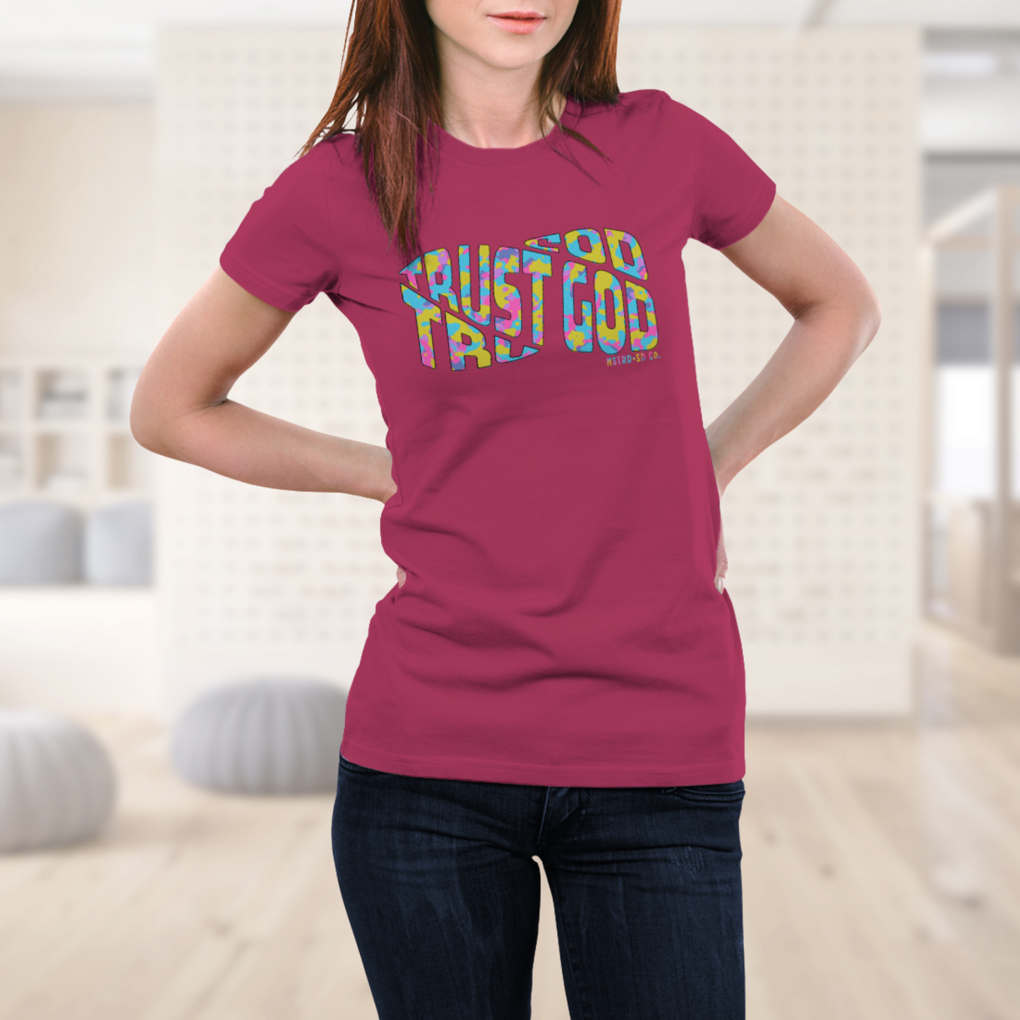 Trust God Christian Shirt, Modern Bold Faith Tee, MSTRD SD Co. Religious Graphic T-Shirt, Bible Verse Inspired Apparel