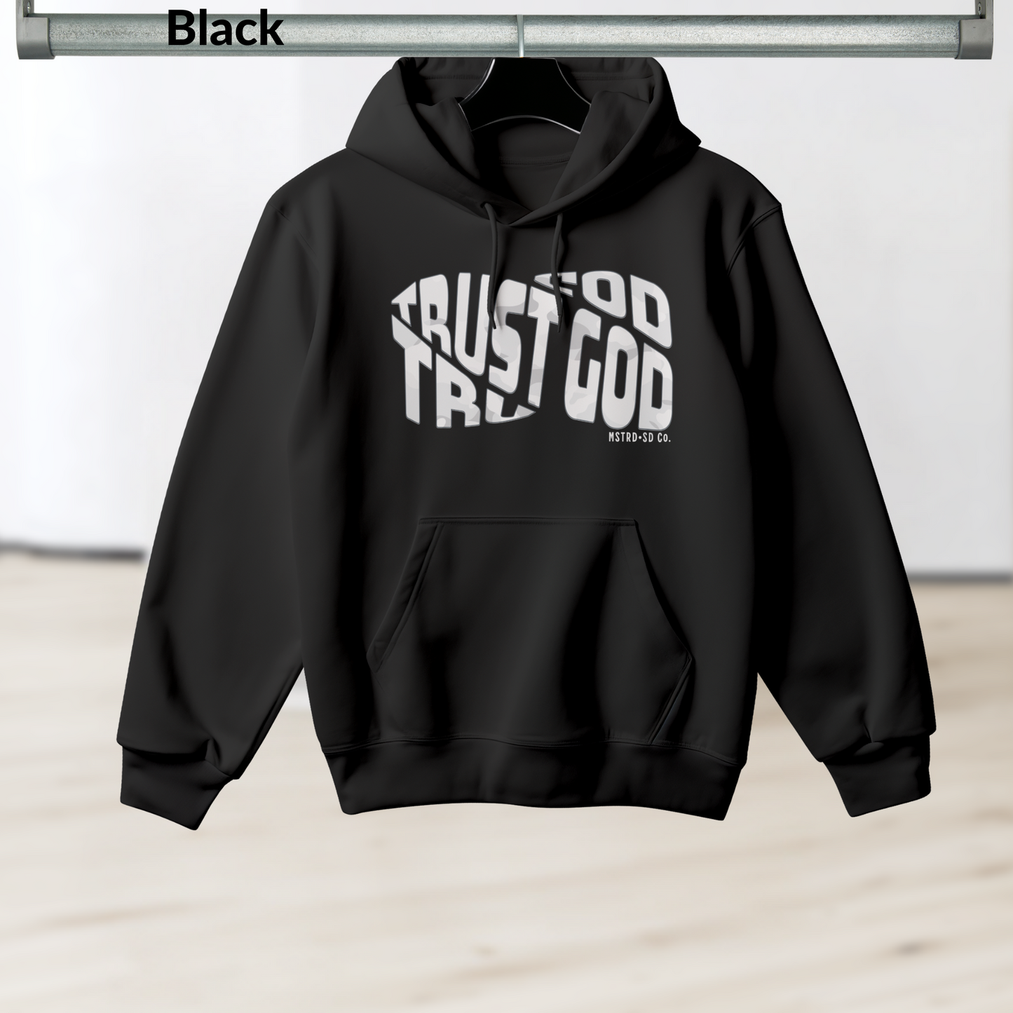 Trust God Camo Hoodie, Christian Faith Heavy Blend Sweatshirt, MSTRD•SD Co. Bold Graphic Pullover, Unisex Scripture Hoodie, Religious Streetwear