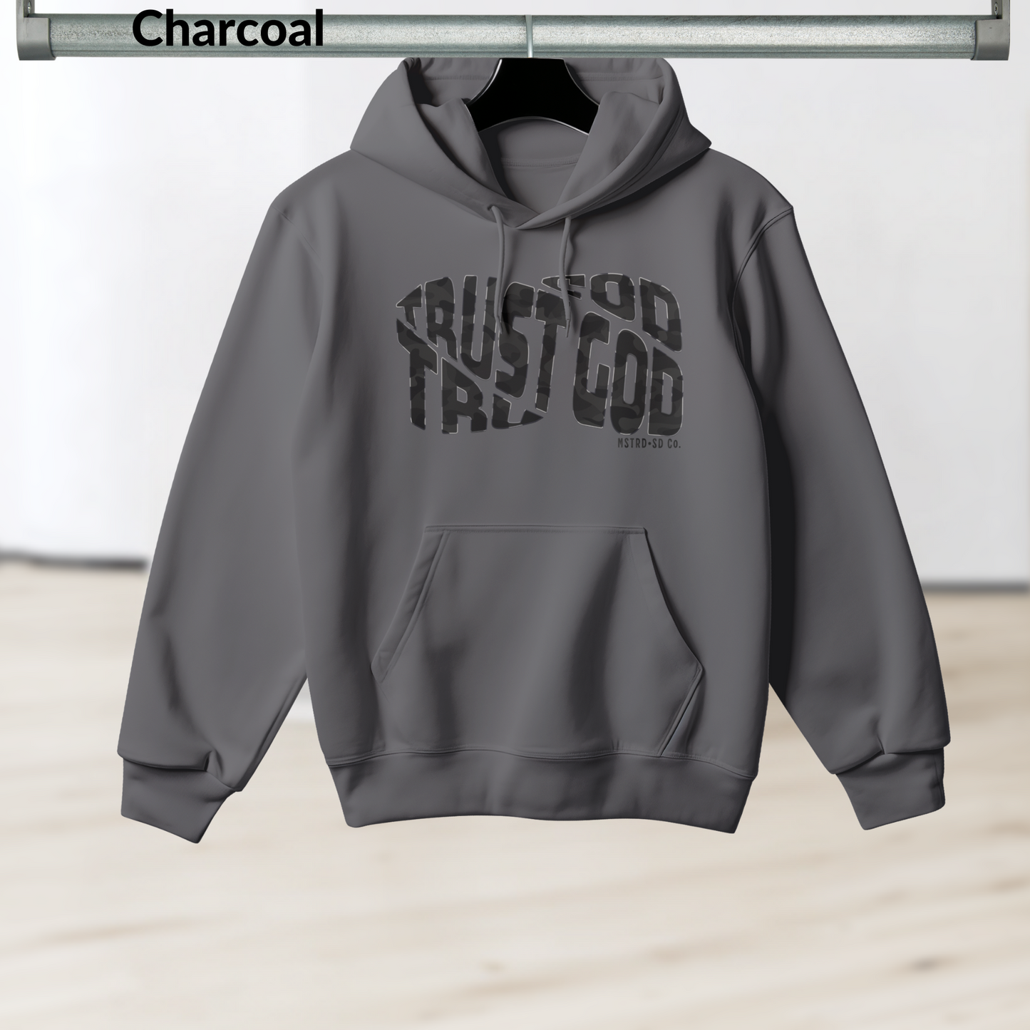 Trust God Camo Hoodie, Christian Faith Heavy Blend Sweatshirt, MSTRD•SD Co. Bold Graphic Pullover, Unisex Scripture Hoodie, Religious Streetwear