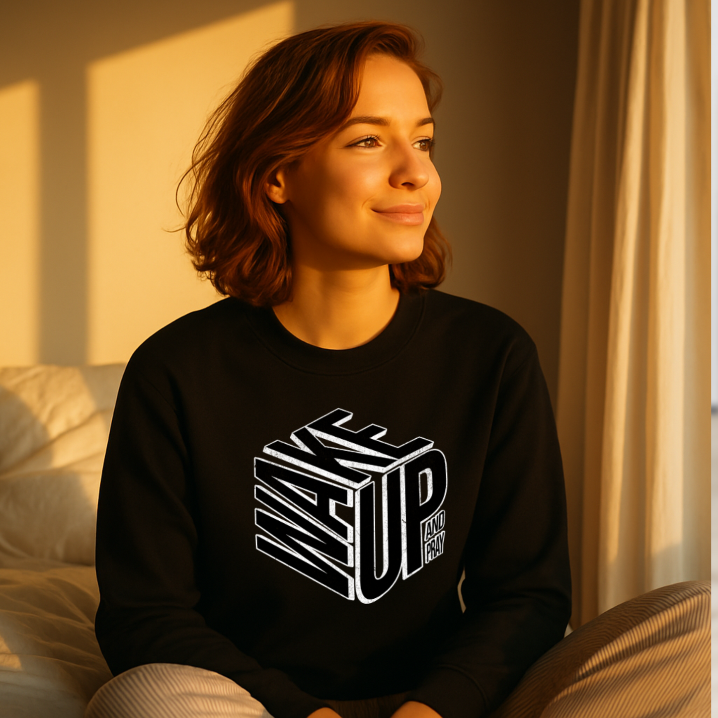 Wake Up and Pray Sweatshirt, Christian Faith Crewneck, Black Bold Typography Jesus Sweater, Unisex Heavy Blend Prayer Shirt
