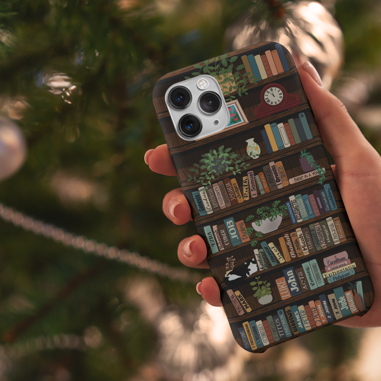 Books of the Bible Bookshelf Phone Case – Faith-Based Scripture Design for iPhone, Samsung, Pixel | Christian Book Stack Case
