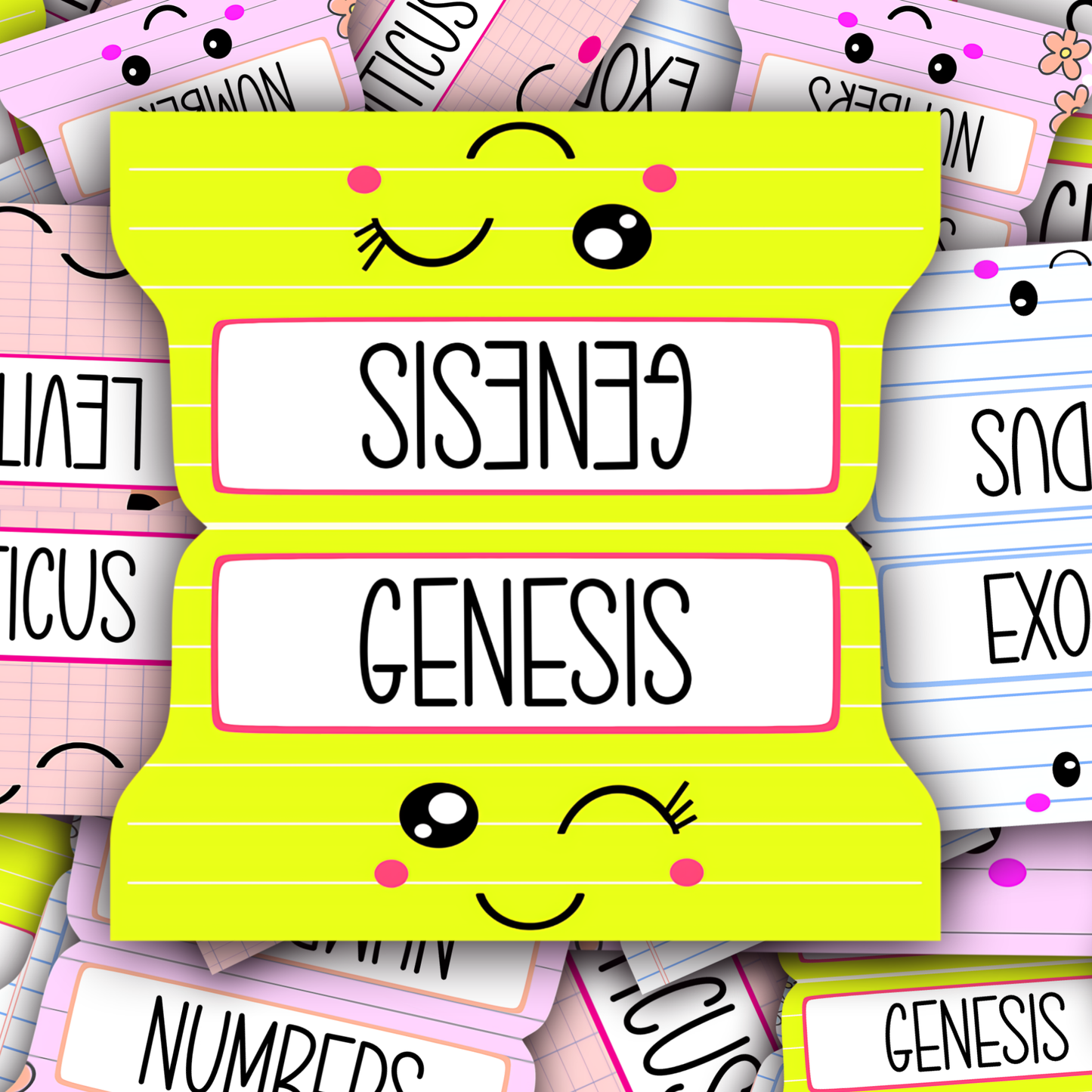 Kawaii Bible Tabs, Fun Bible Book Tabs for Children, Bright Scripture Tabs, Cute Kawaii Tab Set, Bible Study Accessories for Kids