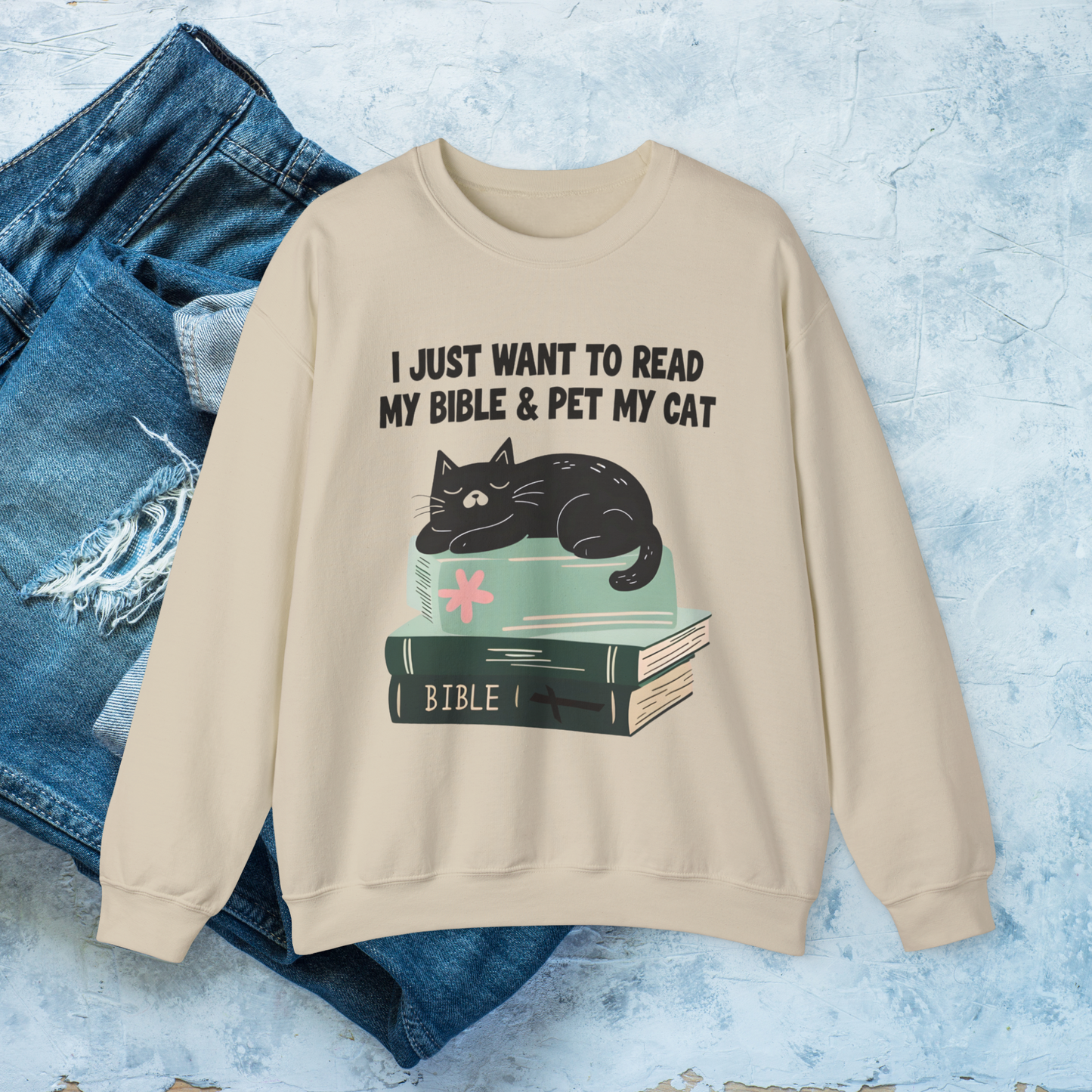 Bible and Cat Sweatshirt, Christian Cozy Crewneck, Faith and Feline Lover Gift, Cat and Scripture Apparel