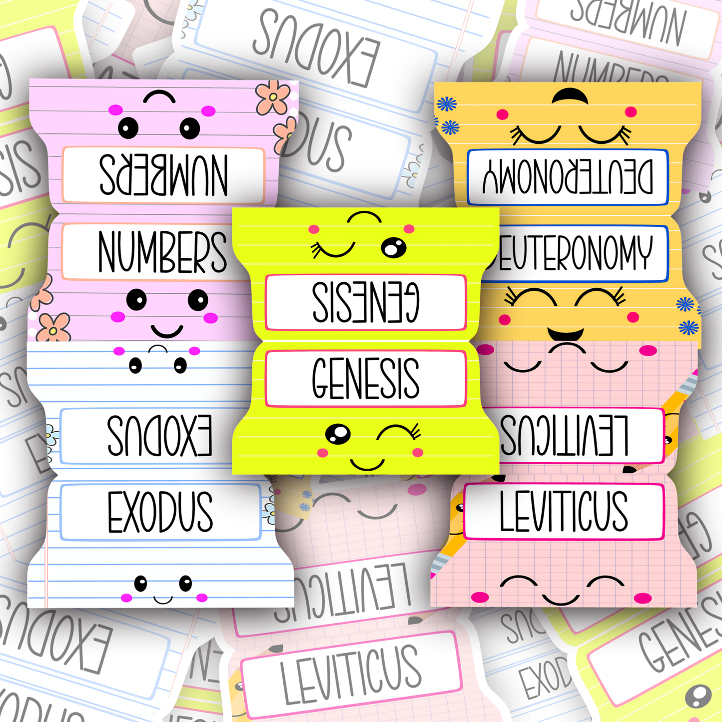 Kawaii Bible Tabs, Fun Bible Book Tabs for Children, Bright Scripture Tabs, Cute Kawaii Tab Set, Bible Study Accessories for Kids