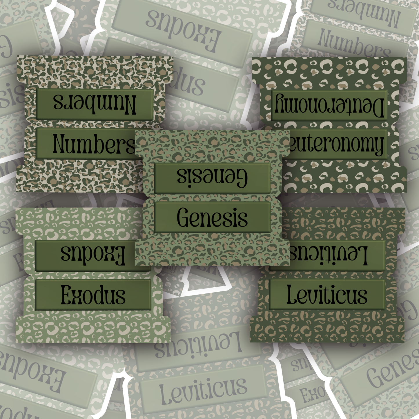 Olive Leopard Print Bible Tabs, Stylish Scripture Tabs for Bible Journaling & Study