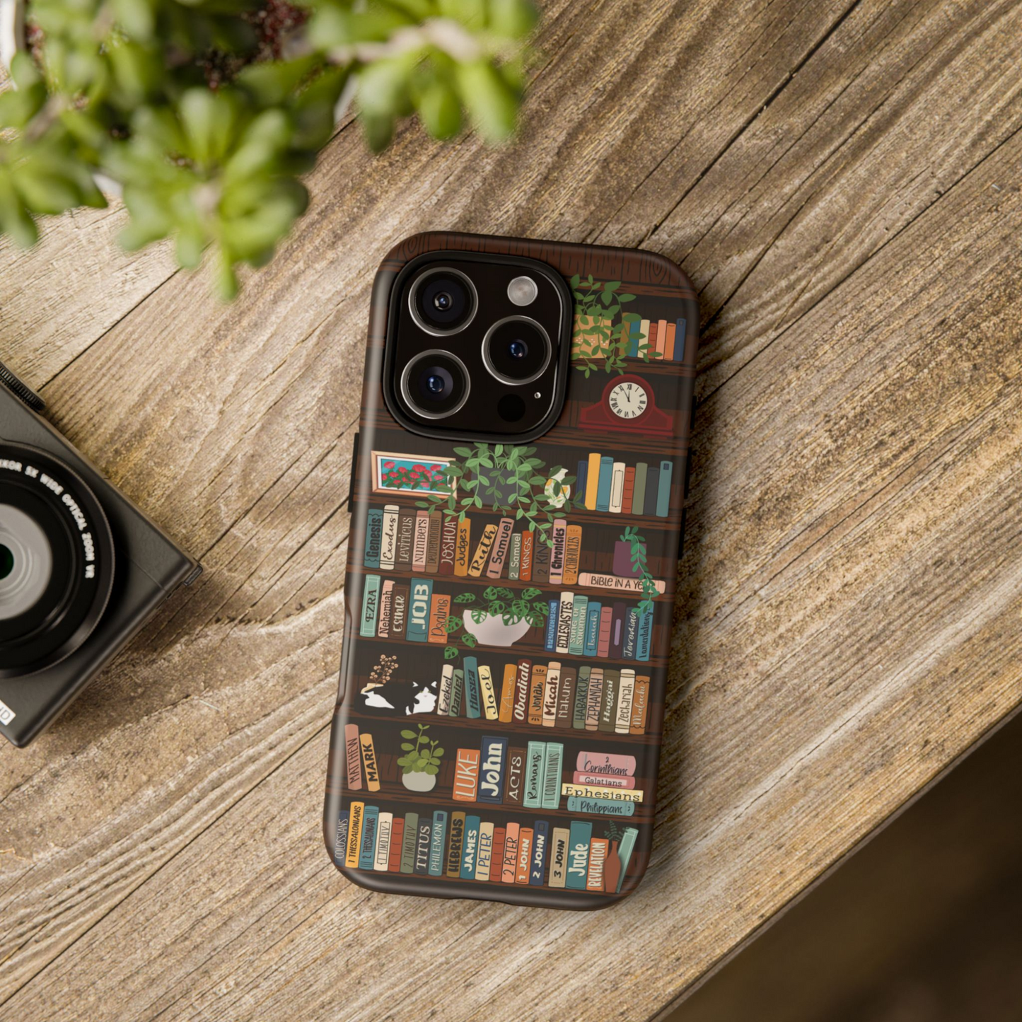 Books of the Bible Bookshelf Phone Case – Faith-Based Scripture Design for iPhone, Samsung, Pixel | Christian Book Stack Case