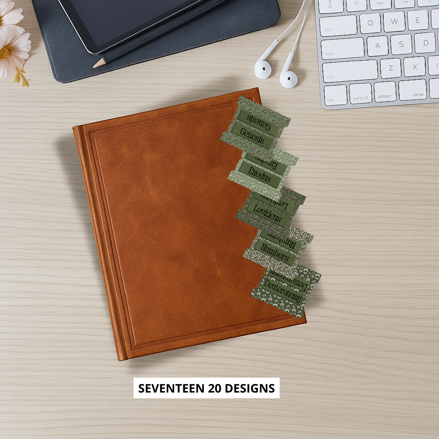 Olive Leopard Print Bible Tabs, Stylish Scripture Tabs for Bible Journaling & Study