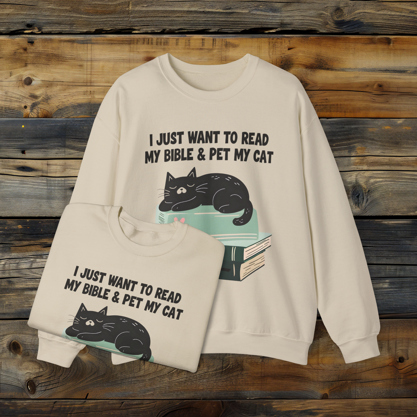 Bible and Cat Sweatshirt, Christian Cozy Crewneck, Faith and Feline Lover Gift, Cat and Scripture Apparel
