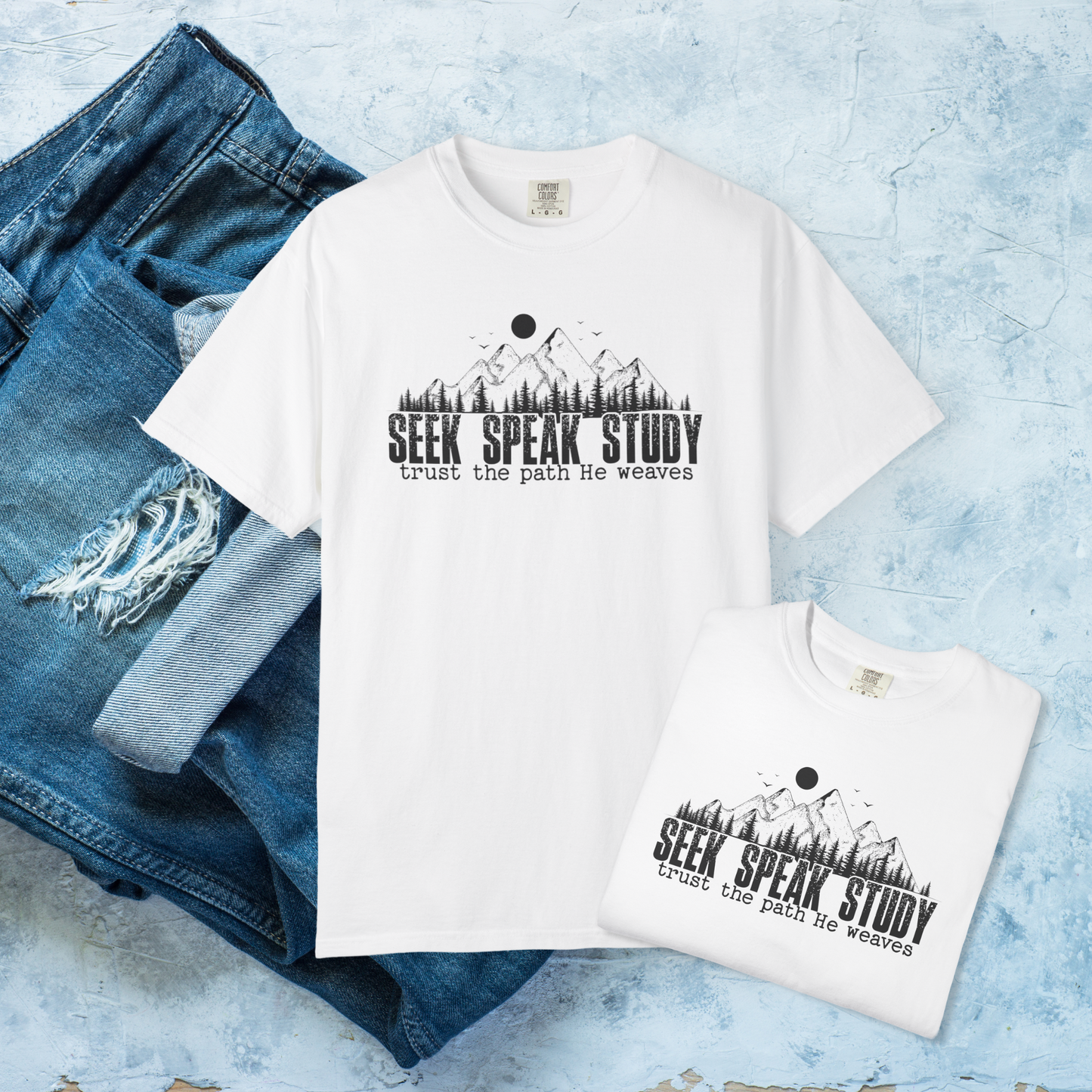 Seek Speak Study Christian T-Shirt, Trust the Path He Weaves Tee, Comfort Colors Faith Shirt, Bible Study Shirt, Hiking Christian Gift