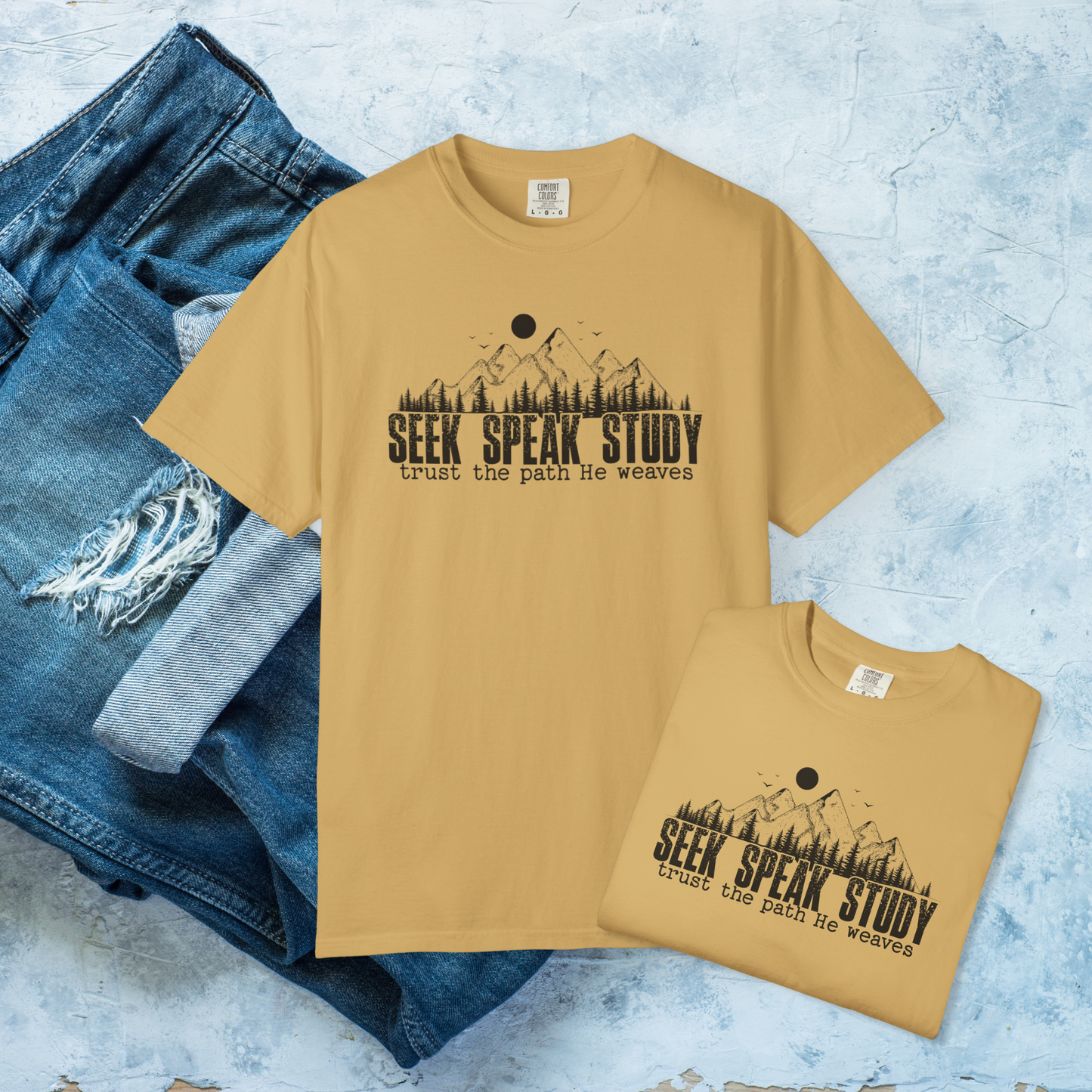 Seek Speak Study Christian T-Shirt, Trust the Path He Weaves Tee, Comfort Colors Faith Shirt, Bible Study Shirt, Hiking Christian Gift