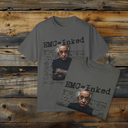 EMC=Inked T-Shirt, Tattooed Einstein Graphic Tee, Funny Science and Math Humor Shirt, Unique Physics Lover Apparel