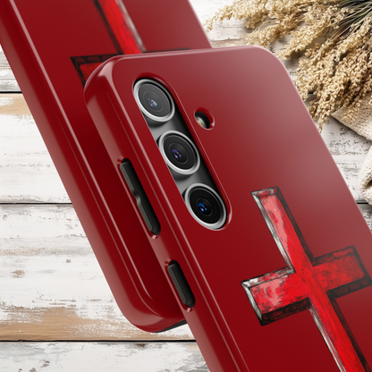 Bold Red Cross Phone Case, iPhone Case, Samsung Case, Christian Faith Protective Case, Minimalist Religious Design, Durable Cover