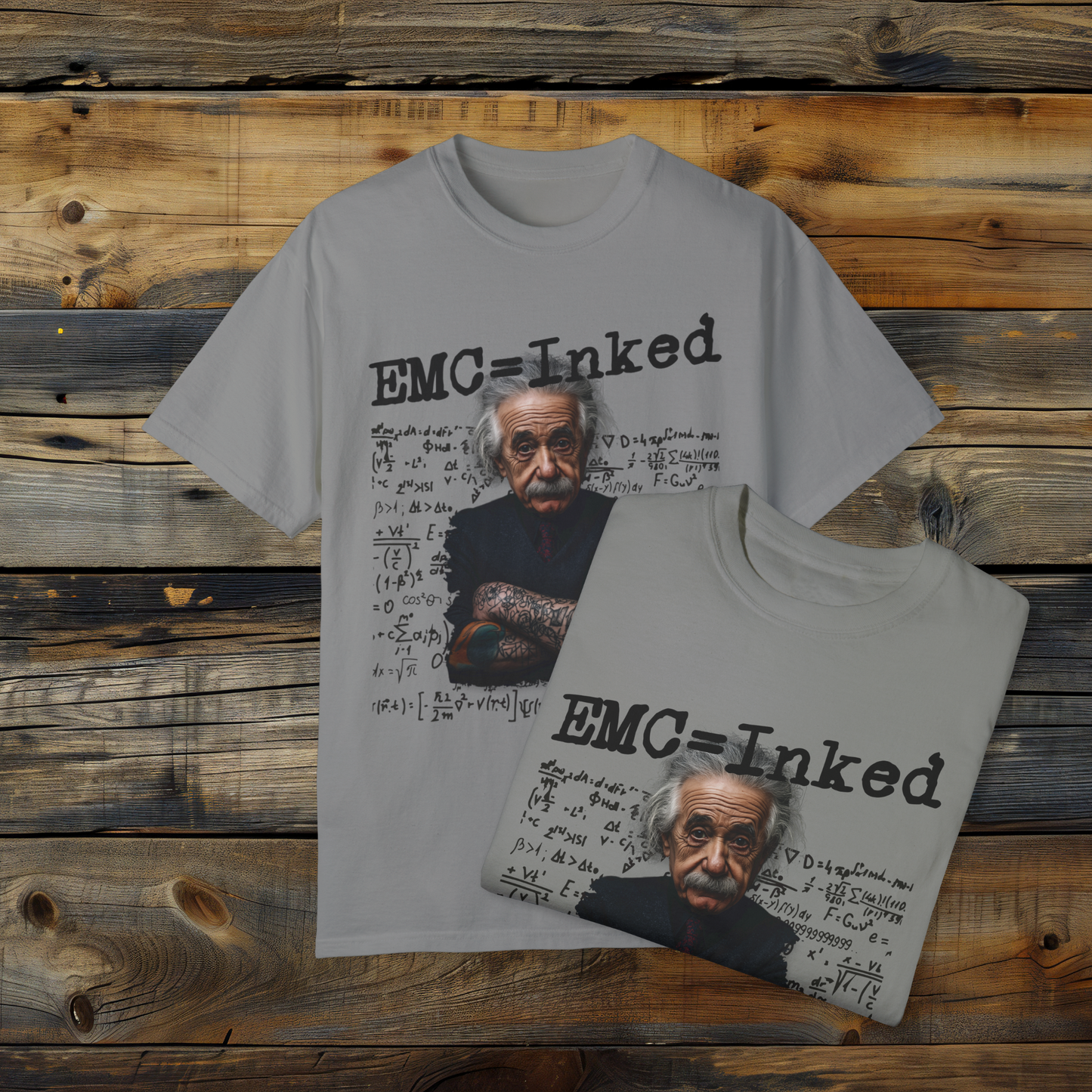 EMC=Inked T-Shirt, Tattooed Einstein Graphic Tee, Funny Science and Math Humor Shirt, Unique Physics Lover Apparel