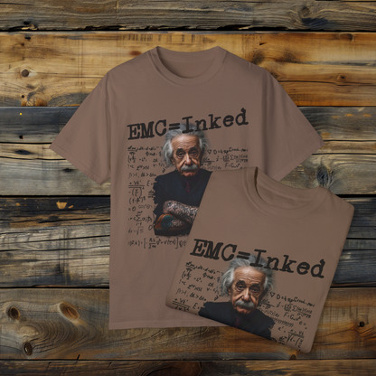 EMC=Inked T-Shirt, Tattooed Einstein Graphic Tee, Funny Science and Math Humor Shirt, Unique Physics Lover Apparel