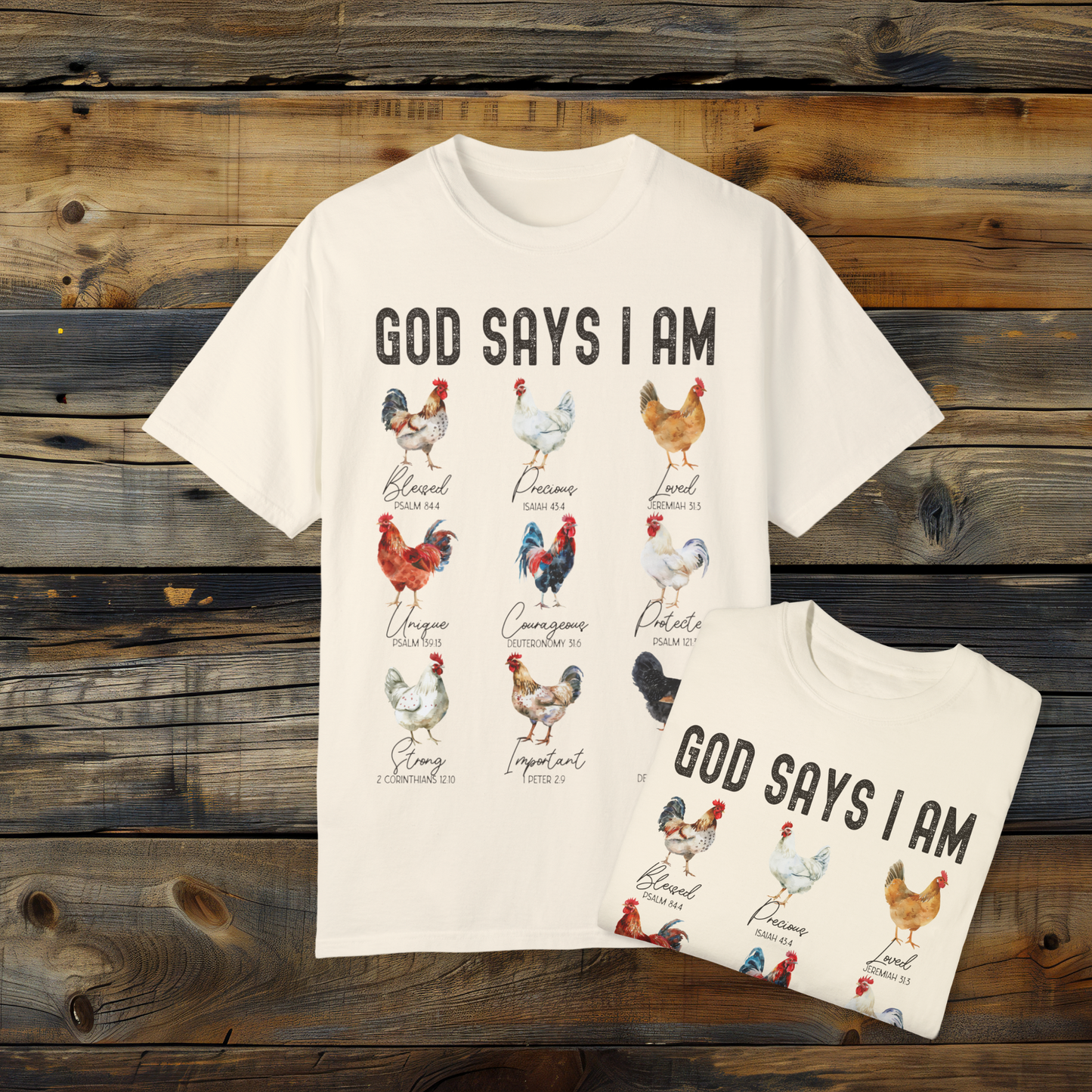 God Says I Am Chicken T-Shirt, Christian Farm Tee, Bible Verse Shirt, Inspirational Faith Shirt, Unique Rooster Design Tee, Religious Graphic Tee