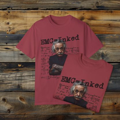 EMC=Inked T-Shirt, Tattooed Einstein Graphic Tee, Funny Science and Math Humor Shirt, Unique Physics Lover Apparel