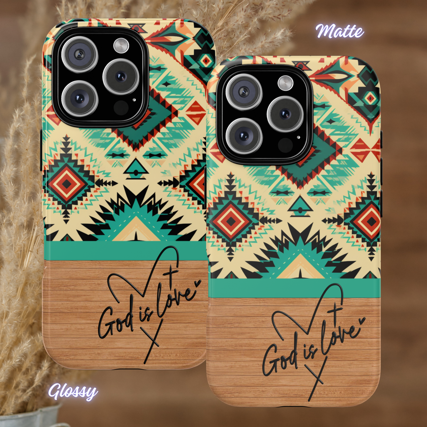 God is Love Phone Case, Christian Aztec Pattern iPhone Cover, Wooden Faith-Based Case, iPhone Case, Samsung Case, Google Pixel Case, Tough Protective Cover