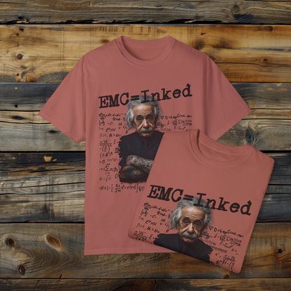 EMC=Inked T-Shirt, Tattooed Einstein Graphic Tee, Funny Science and Math Humor Shirt, Unique Physics Lover Apparel