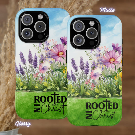Rooted in Christ Floral Phone Case, Christian Wildflower iPhone Case, Floral Phone Case, Rooted in Christ, iPhone Case, Samsung Case, Tough Protective Cover