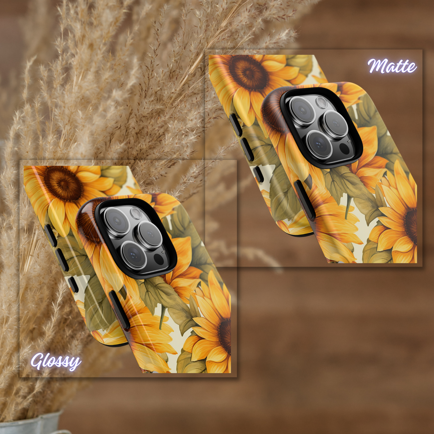 Sunflower & Faith Phone Case, Christian Floral iPhone Cover with Buffalo Plaid and Wood Pattern, iPhone Case, Samsung Case, Tough Protective Cover