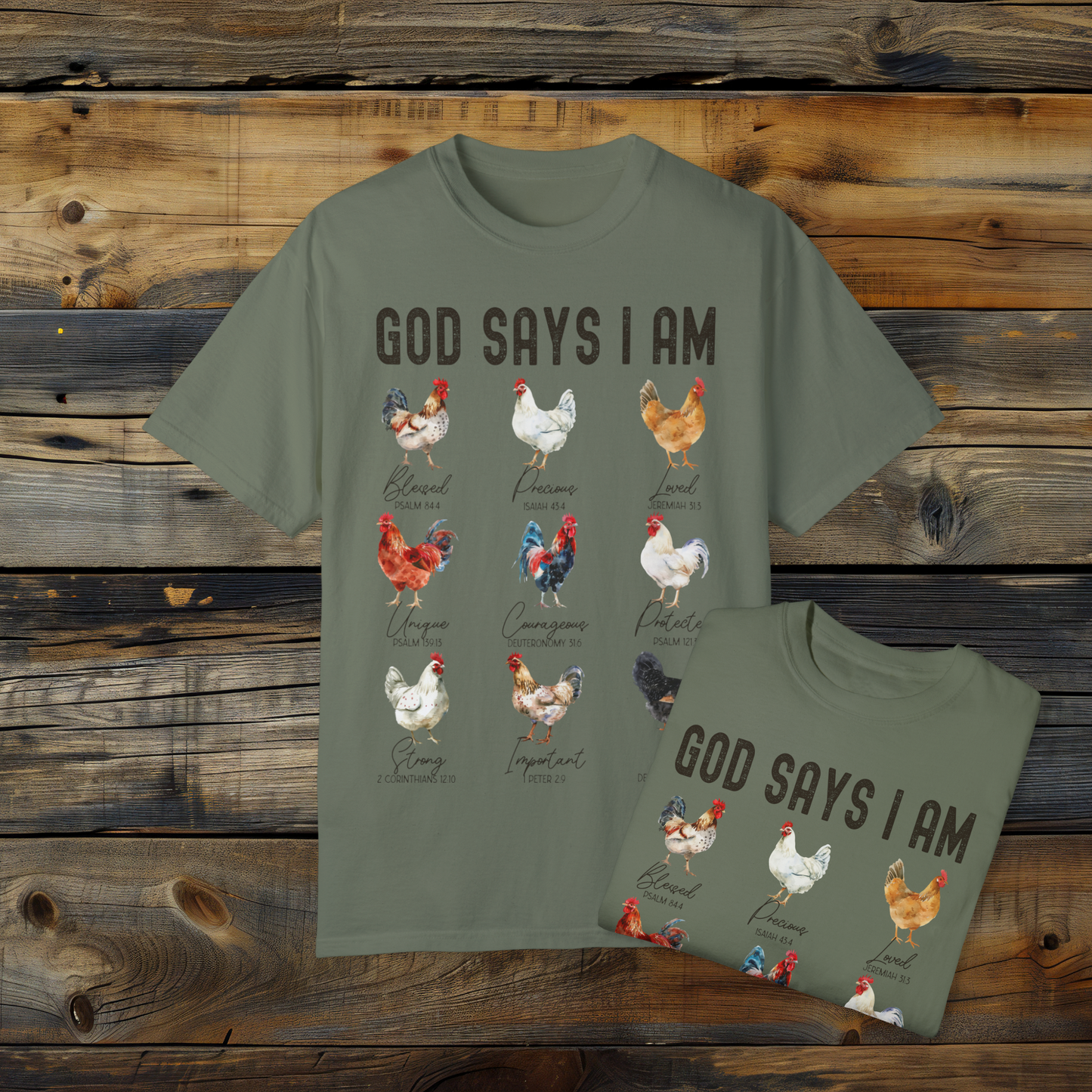 God Says I Am Chicken T-Shirt, Christian Farm Tee, Bible Verse Shirt, Inspirational Faith Shirt, Unique Rooster Design Tee, Religious Graphic Tee