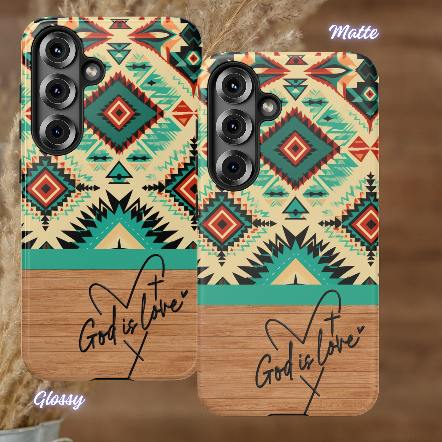 God is Love Phone Case, Christian Aztec Pattern iPhone Cover, Wooden Faith-Based Case, iPhone Case, Samsung Case, Google Pixel Case, Tough Protective Cover