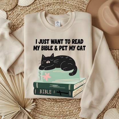 Bible and Cat Sweatshirt, Christian Cozy Crewneck, Faith and Feline Lover Gift, Cat and Scripture Apparel