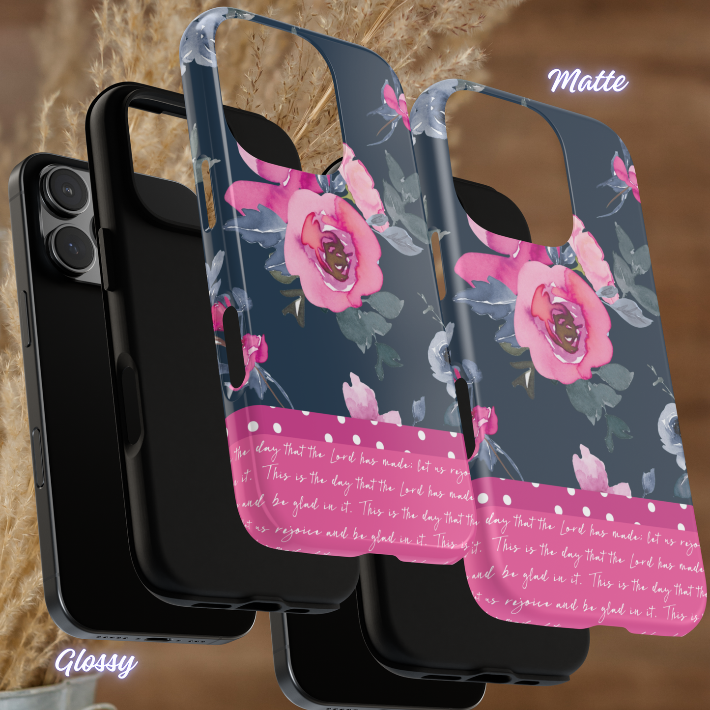 This Is the Day Psalm 118:24, Floral Scripture Phone Case, Pink Roses Christian iPhone Cover, iPhone Case, Samsung Case, Tough Protective Cover