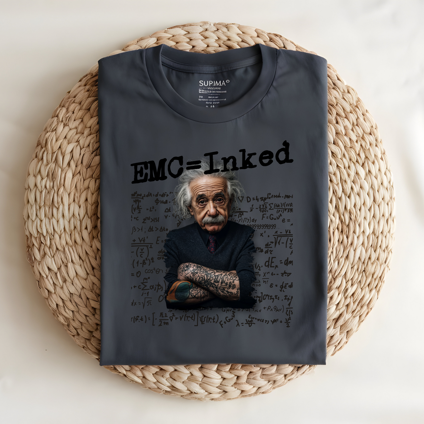 EMC=Inked T-Shirt, Tattooed Einstein Graphic Tee, Funny Science and Math Humor Shirt, Unique Physics Lover Apparel