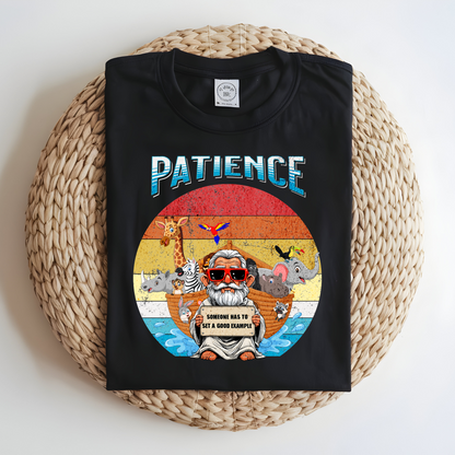 Vintage Patience Noah's Ark T-Shirt, Good Example Quote Tee, Animal Lovers Shirt, Humorous Bible Verse Tee, Retro Patience Graphic Shirt