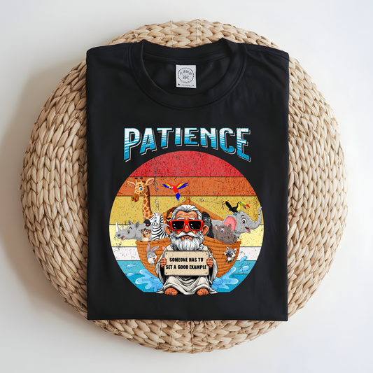 Vintage Patience Noah's Ark T-Shirt, Good Example Quote Tee, Animal Lovers Shirt, Humorous Bible Verse Tee, Retro Patience Graphic Shirt