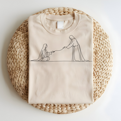 Minimalist Jesus and Woman T-Shirt, Your faith has healed you T-Shirt, Faith-Based Christian Tee, Inspirational Bible Shirt, Religious Line Art Tee