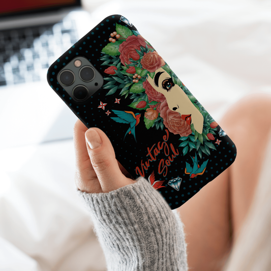 Vintage Soul Floral Phone Case, Retro Tattoo iPhone Cover, Old School Tattoo, Traditional Tattoo, iPhone Case, Samsung Case, Tough Protective Cover