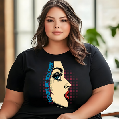 Retro Pop Art Faithful But Spicy T-Shirt, Vintage Style Graphic Tee, Pop Art Christian Tee, Bold Faith Statement Shirt for Women