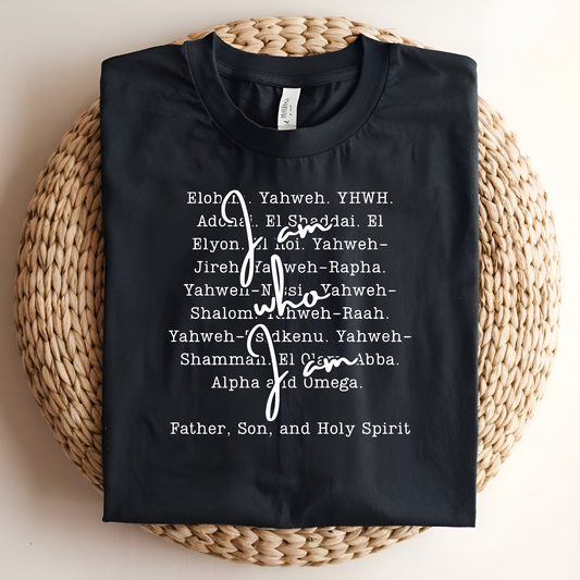 Names of God T-Shirt, Jesus Over All Tee, Christian Typography Shirt, Faith-Based Apparel, Father, Son, and Holy Spirit Shirt