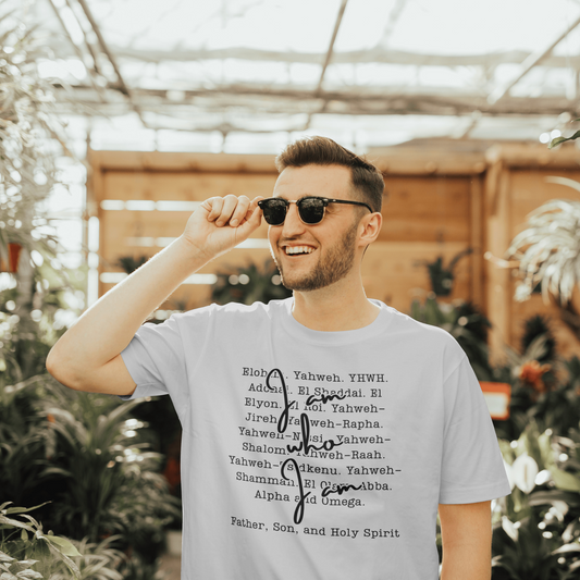 Names of God T-Shirt, Jesus Over All Tee, Christian Typography Shirt, Faith-Based Apparel, Father, Son, and Holy Spirit Shirt