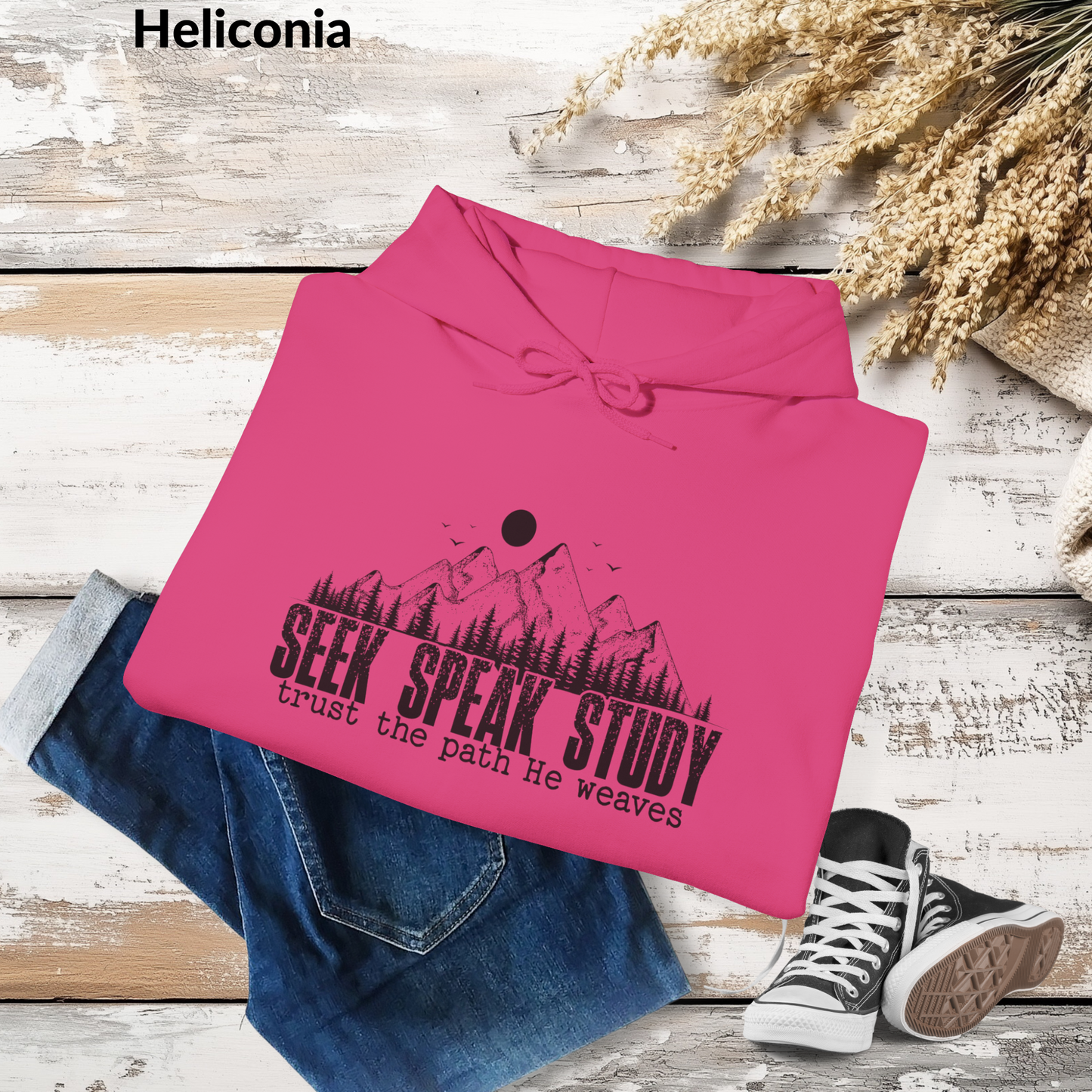Seek Speak Study, Trust the Path He Weaves Christian Mountain Hoodie, Inspirational Hoodie, Outdoors, and Everyday Wear